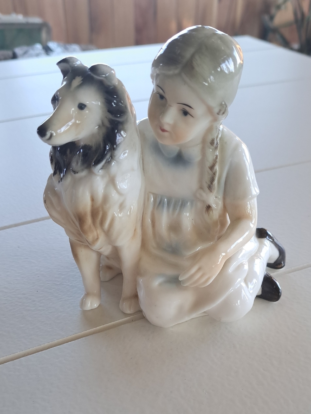 Vintage Girl With Collie Dog Porcelain Figurine St. Paul Minn Decor